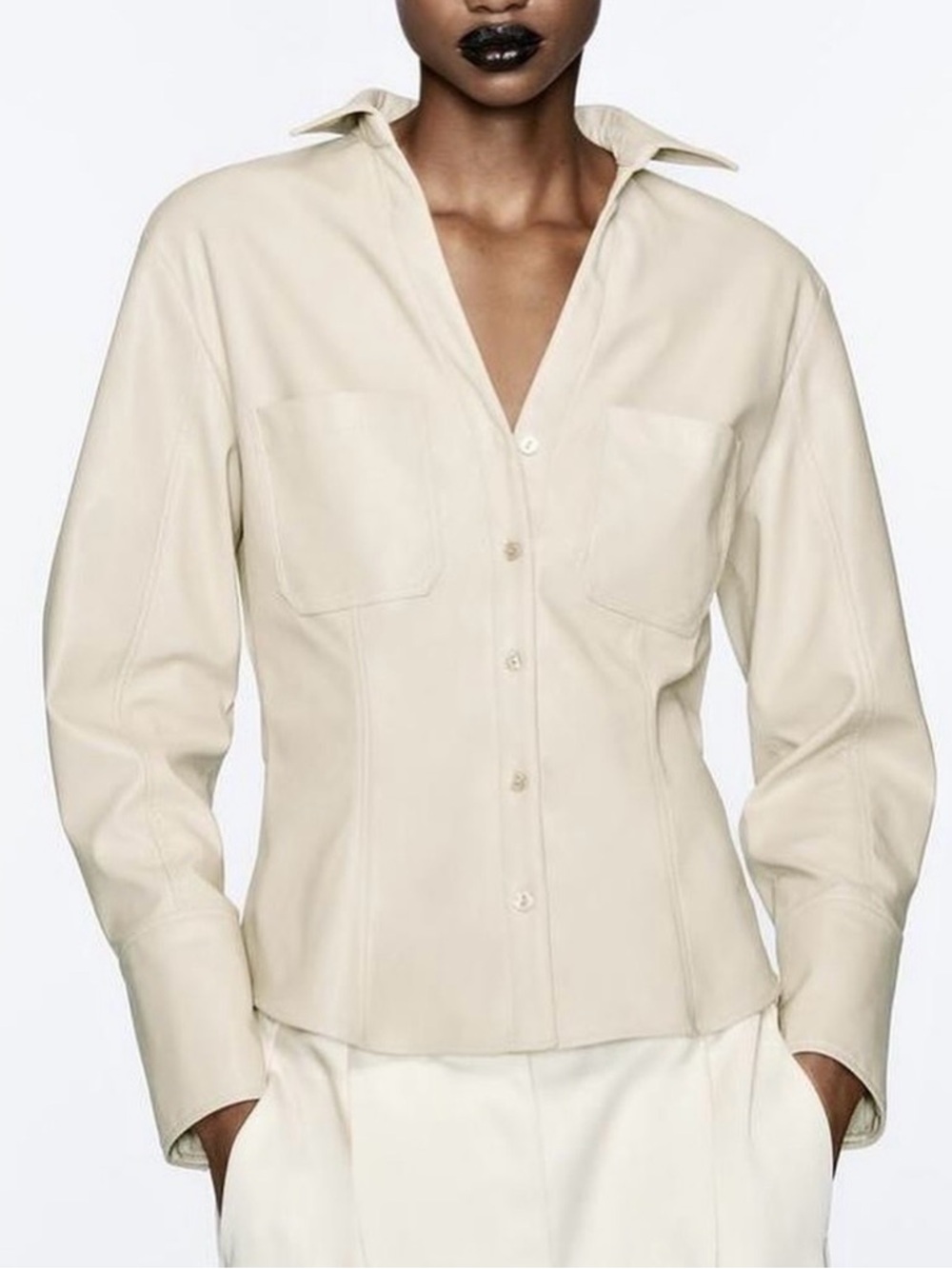 Zara Cream Long-Sleeve Button Shirt